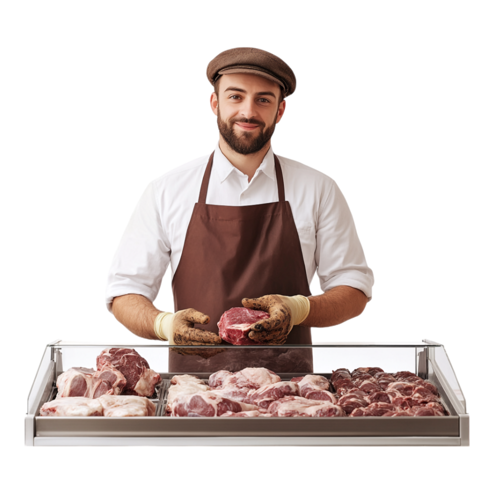 Man Selling Meat in a Shop Isolated Against a Transparent Background png