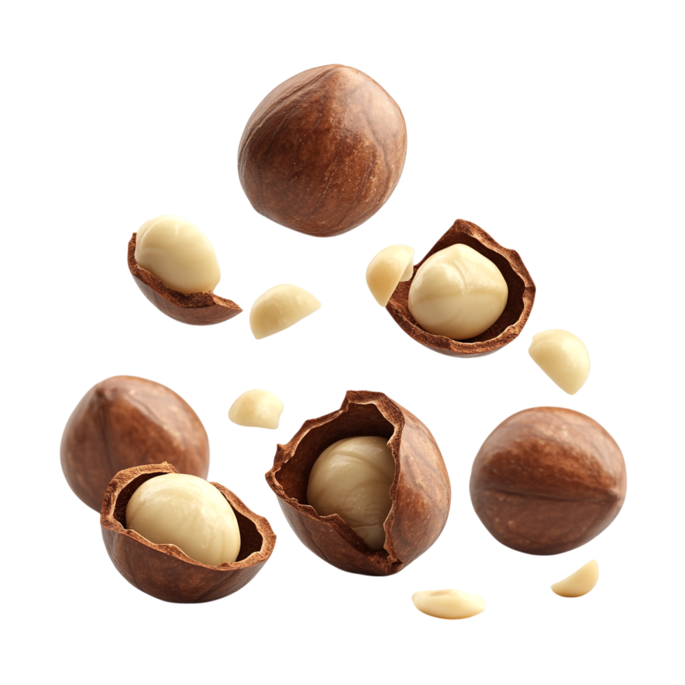 Falling Macadamia Nuts 3D Rendering Against White Background png