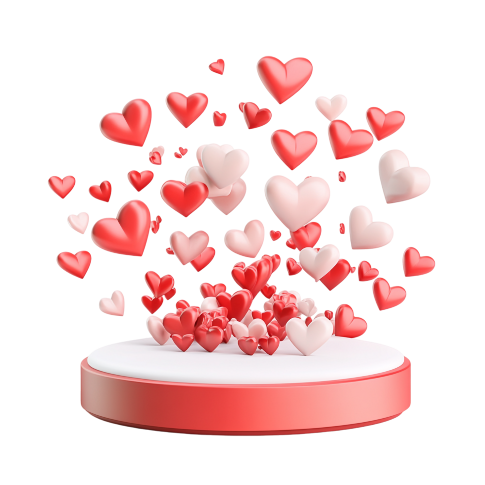 PNG Podium with Hearts Surrounding Against Transparent Background for Displaying Romantic Gifts, Valentine's Day Themes, or Elegant Decor
