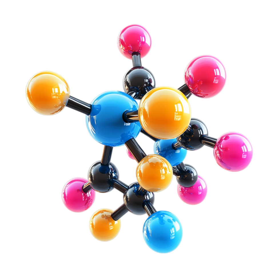 Organic molecule model 3D illustration isolated against a transparent background png