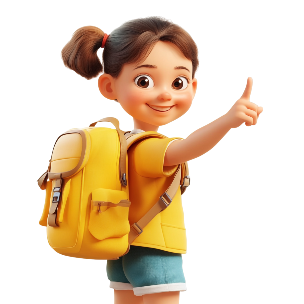 Little Girl with School Backpack Smiling and Pointing png