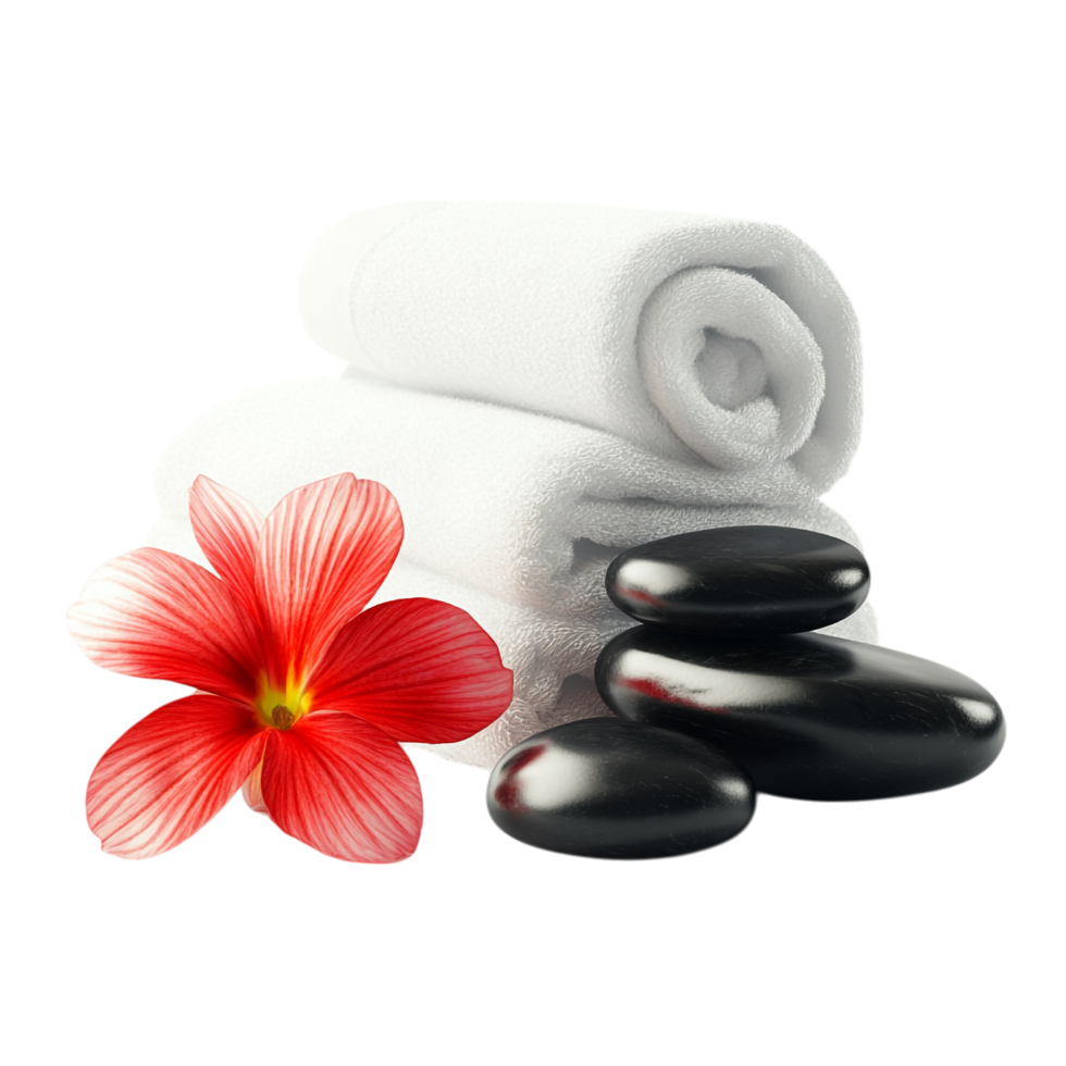 Spa Stones, Fresh Flower, and Towel 3D Rendering Against transparent Background png