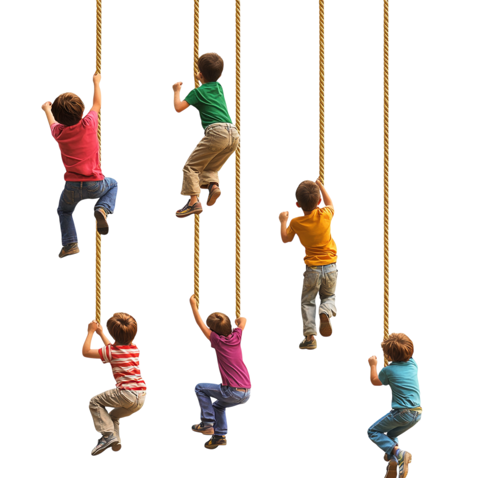 Many Kids Climbing Up the Rope Against a Transparent Background png