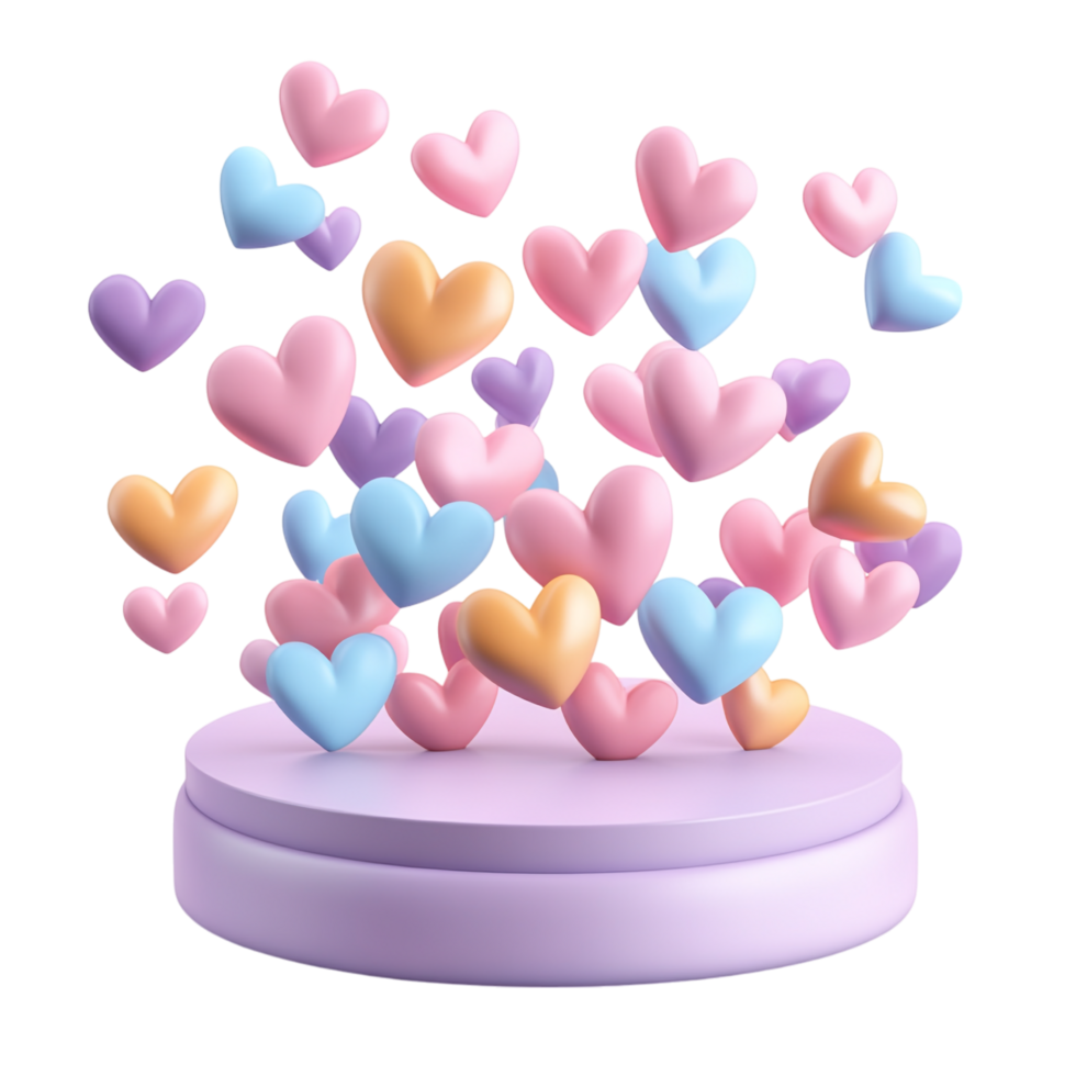 PNG Podium with Hearts Surrounding Against Transparent Background for Displaying Romantic Gifts, Valentine's Day Themes, or Elegant Decor