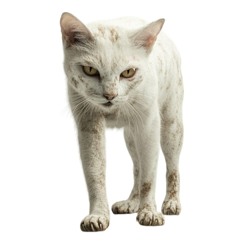 Standing White Sick Dirty Cat Front View Against transparent Background png