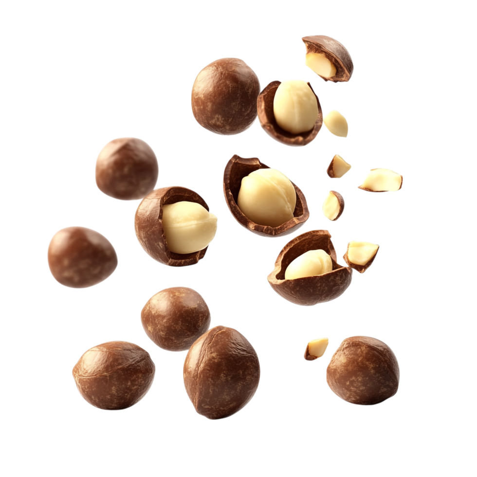 Falling Macadamia Nuts 3D Rendering Against White Background png