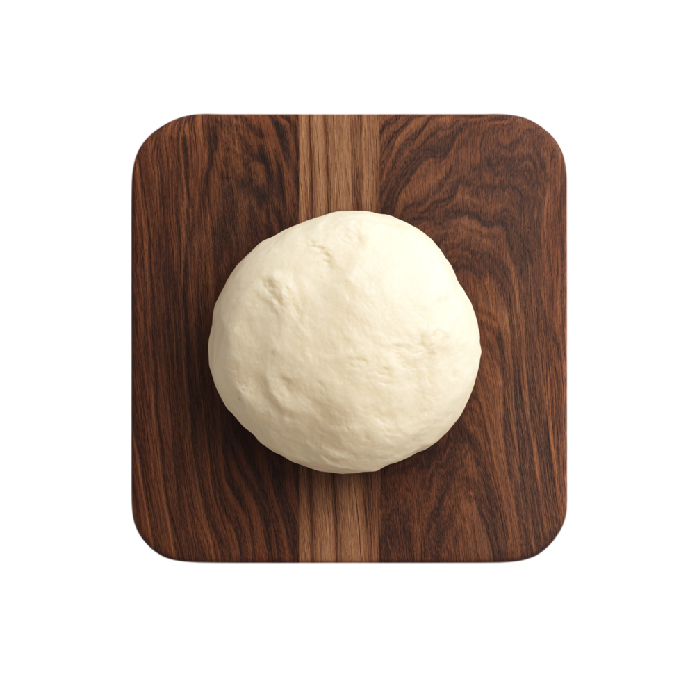 Fresh Raw Dough on Wooden Chopping Board - Top View png