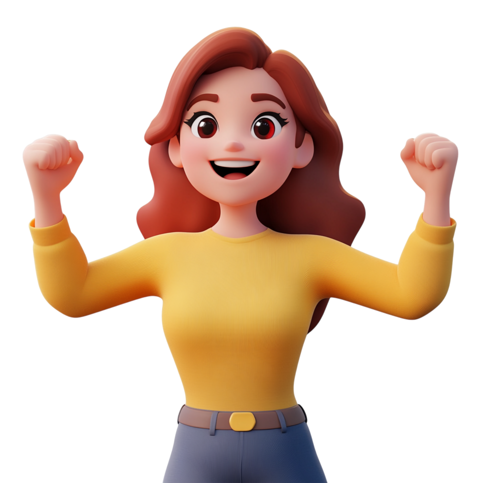 Winning Young Woman Smiling Cute 3D Icon People Character png