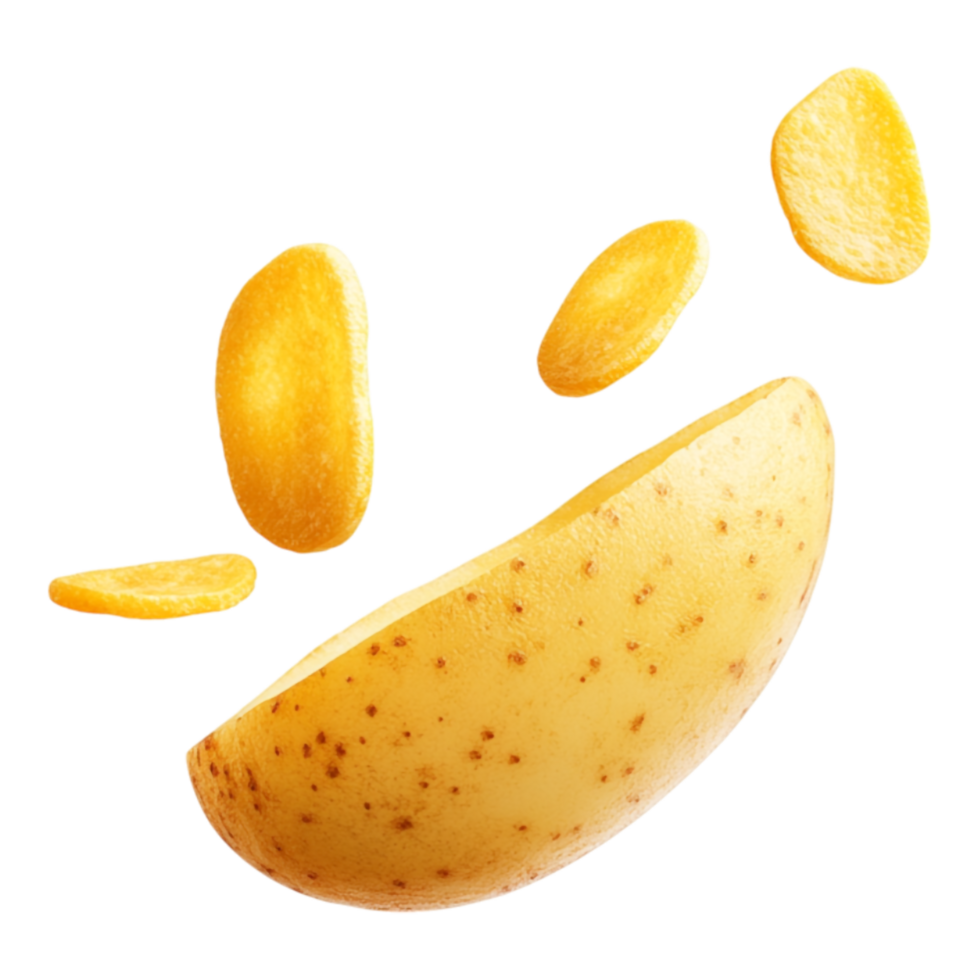 Potato with potato slices isolated against a transparent background png