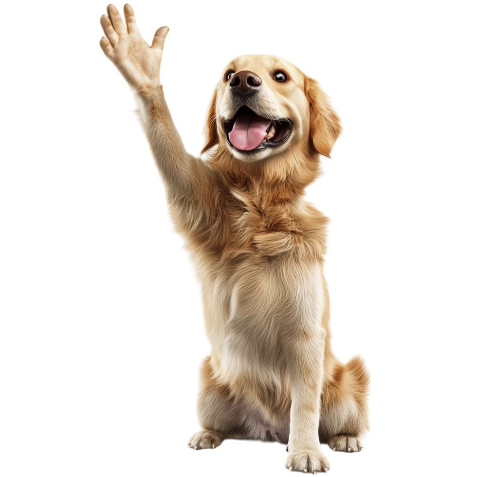 Playful High Five from a Happy and Cute Golden Retriever, Isolated on Transparent Background png