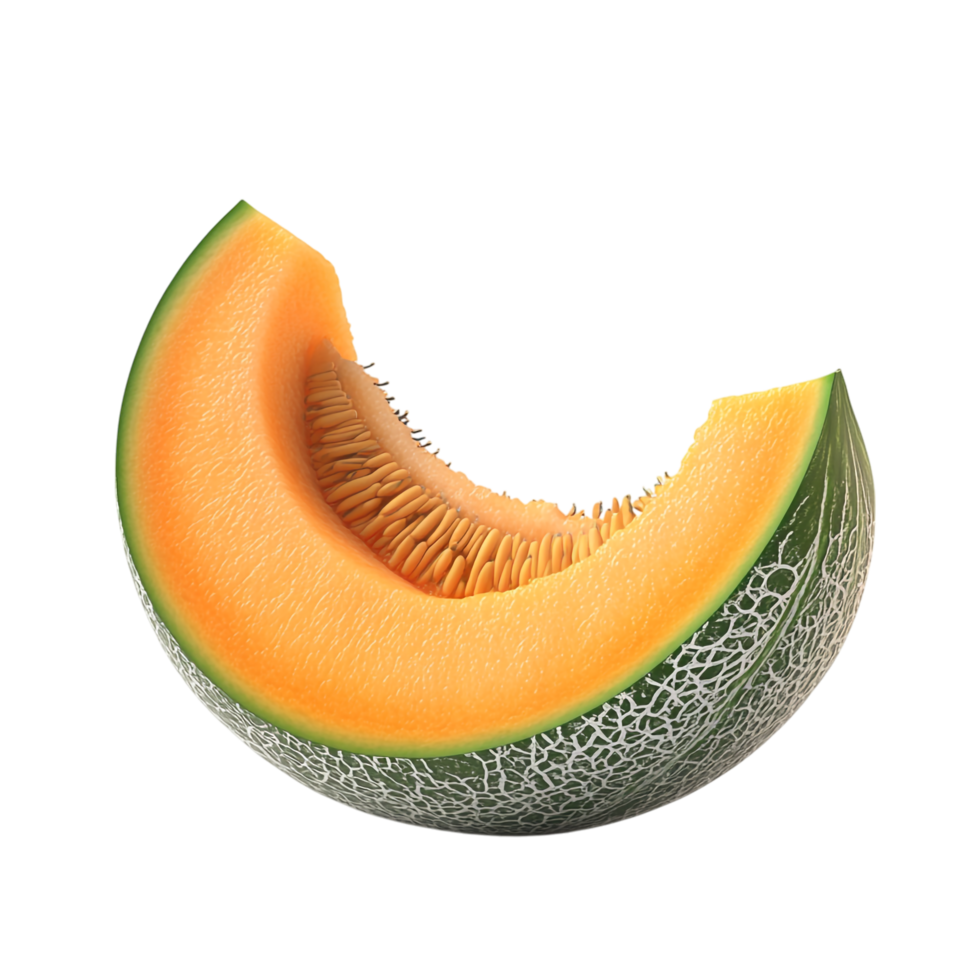 Cantaloupe Side View Full Length 3D Rendering Against White Background png