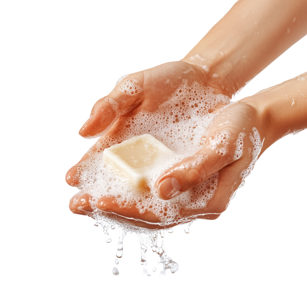Person Washing Hands with Soap Isolated on Transparent Background png