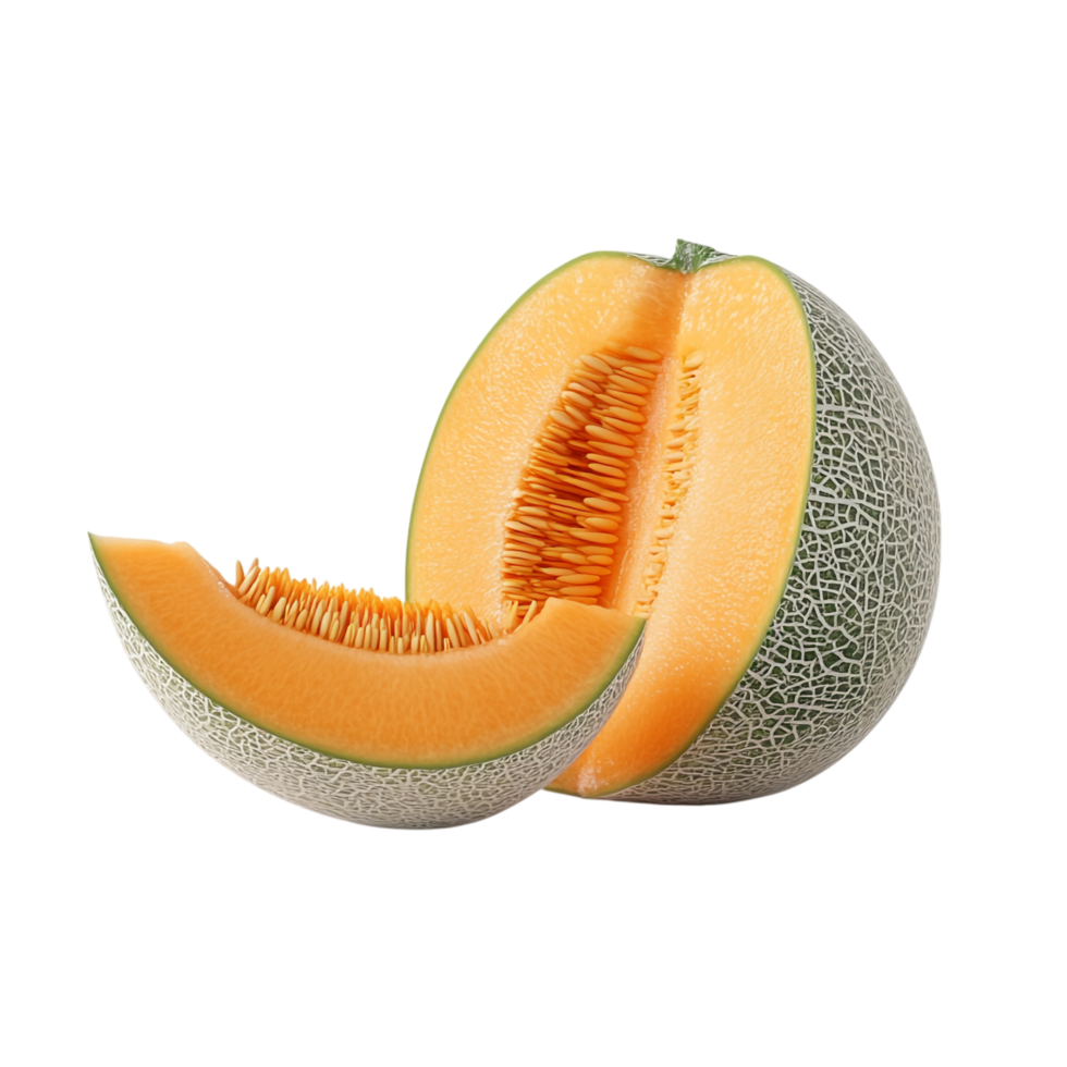 Cantaloupe Side View Full Length 3D Rendering Against White Background png