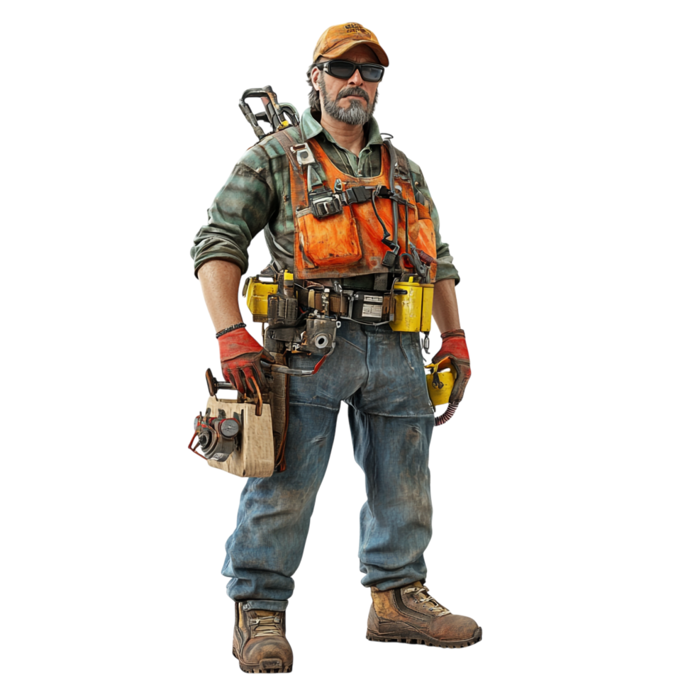 A mechanic in a 3D illustration, skillfully working with tools png