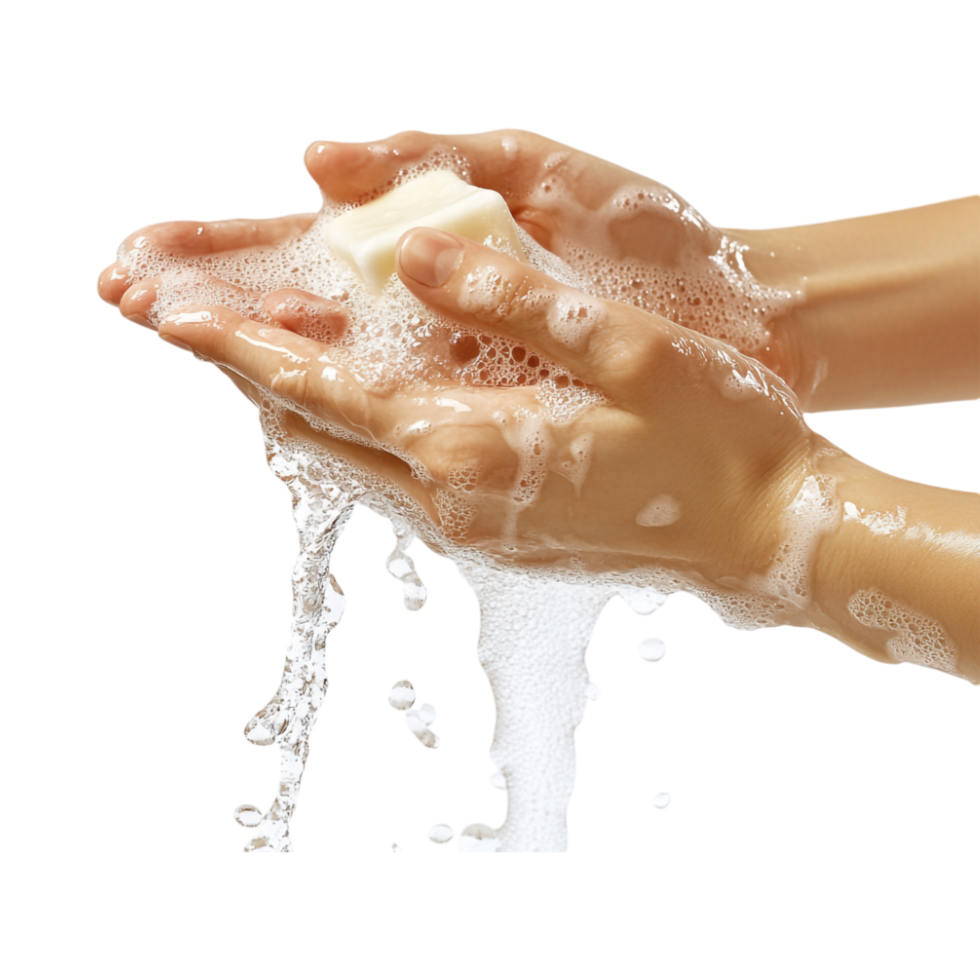 Person Washing Hands with Soap Isolated on Transparent Background png