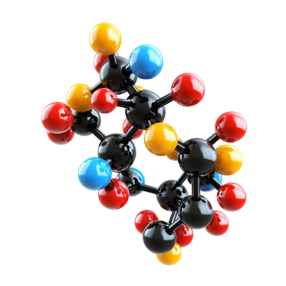Organic molecule model 3D illustration isolated against a transparent background png