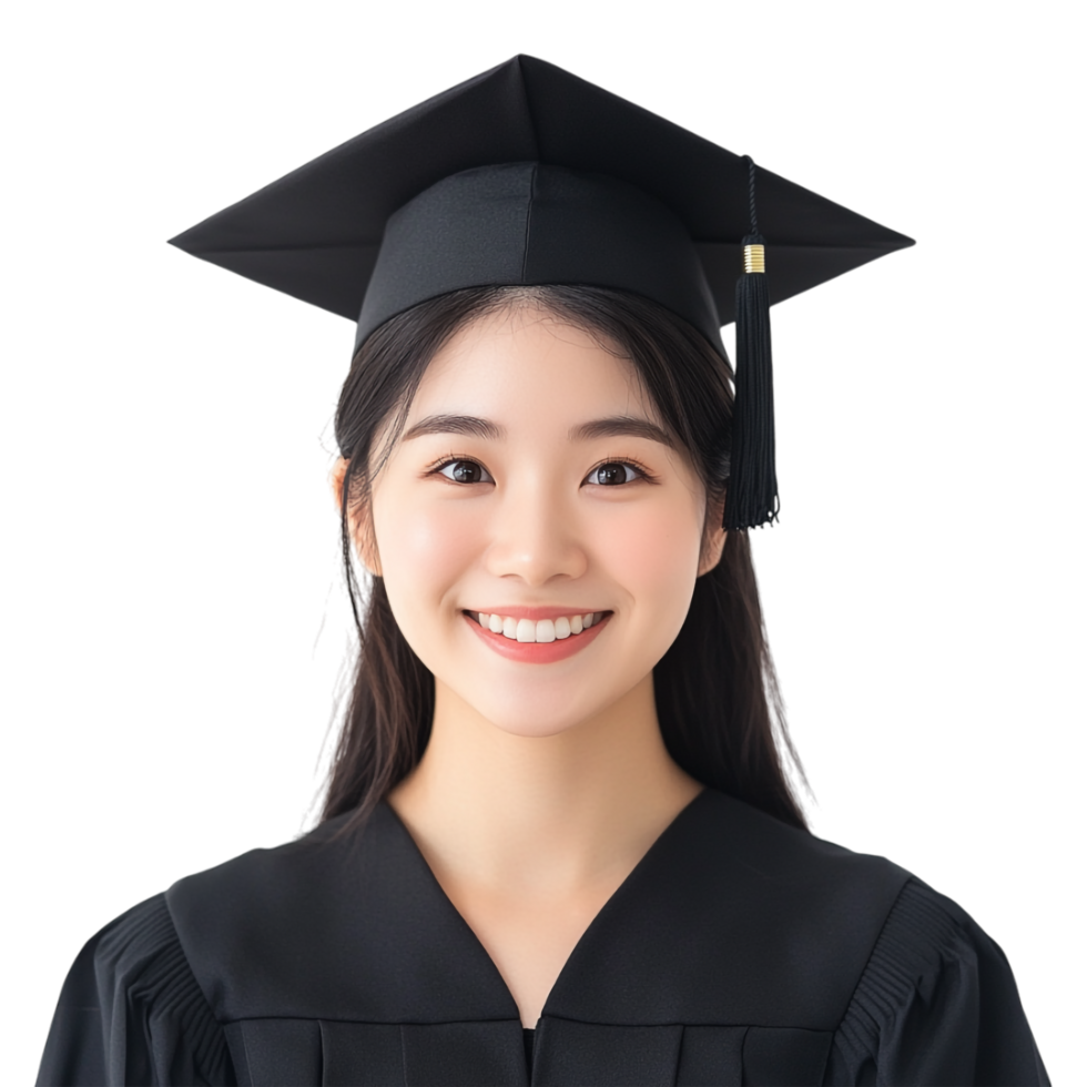 Smiling Asian Female Graduate Isolated on transparent Background png