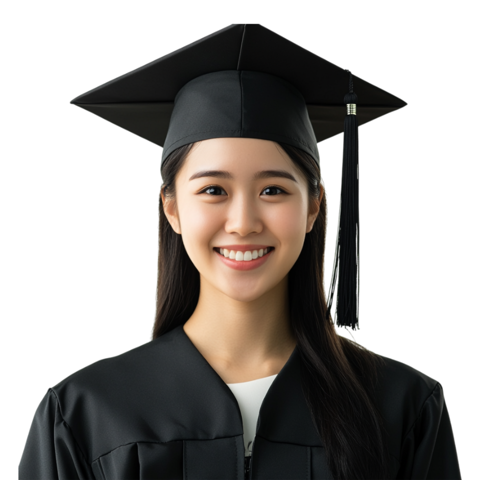 Smiling Asian Female Graduate Isolated on transparent Background png