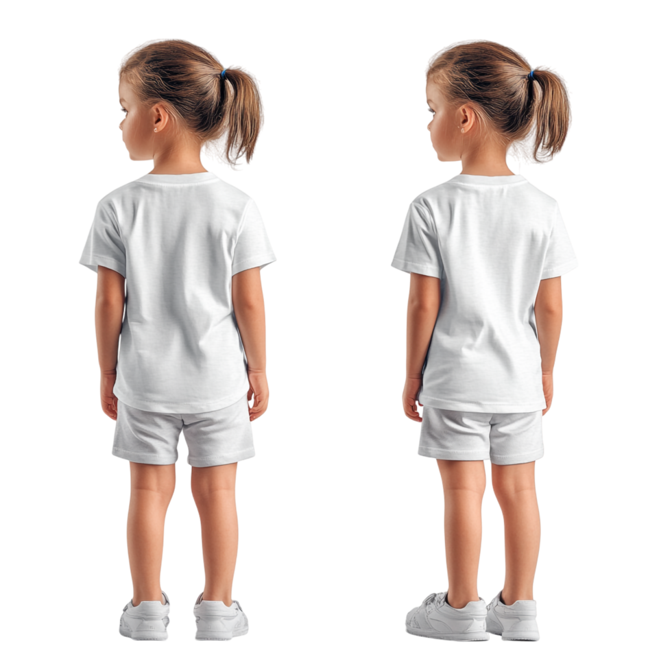 Front and Back Views of a Little Girl Wearing a White Dress png