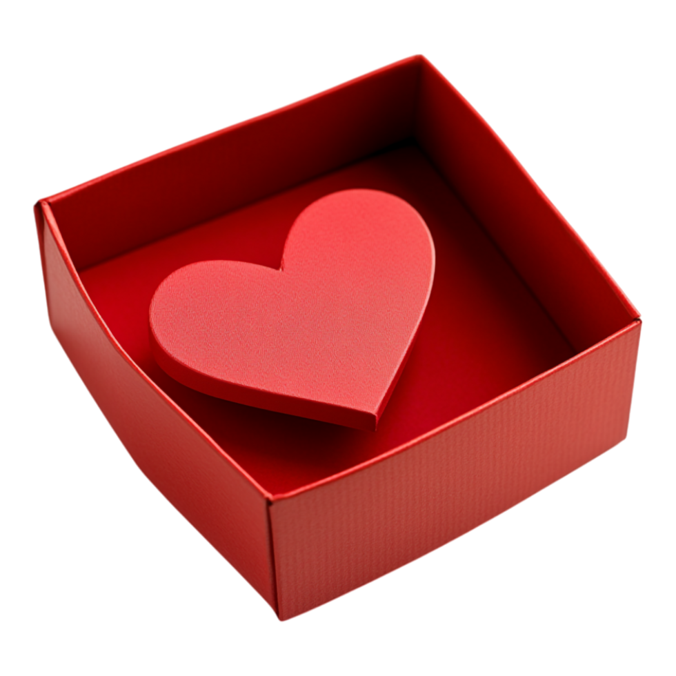 PNG Box in Shape of Heart Was Opened Against transparent Background for Romantic Packaging, Valentine's Day Surprises, or Gift-Themed Designs