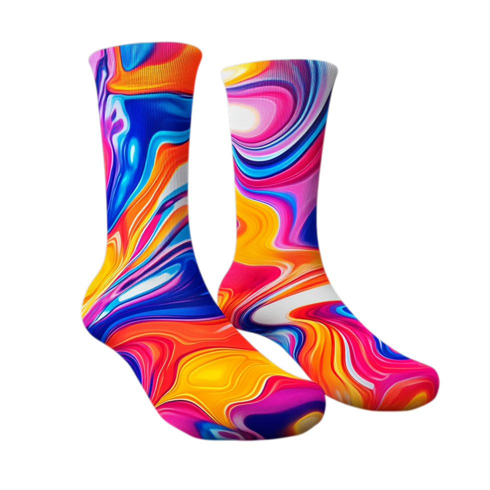 PNG Colorful Abstract Pattern Socks Against Transparent Background for Fun Fashion Ads, Trendy Designs, or Quirky Style Projects