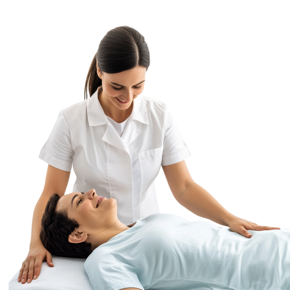 Nurse assisting a patient during an osteopathy session, showcasing healthcare and treatment, isolated on a transparent background png