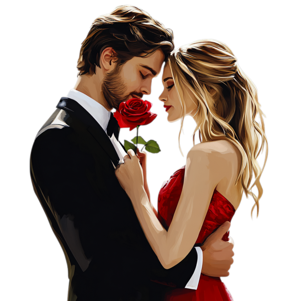 PNG Valentine Couple Giving Rose of Love Against Transparent Background for Romantic and Wedding Designs