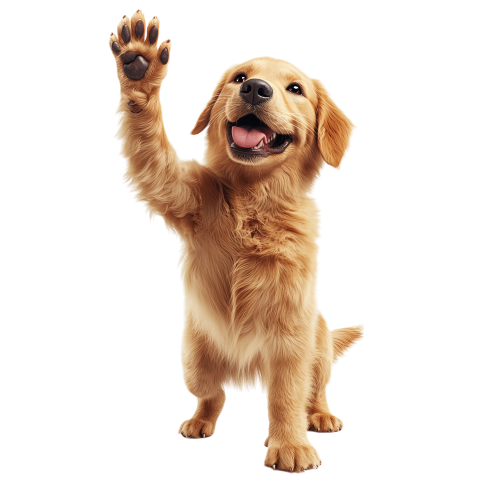 Playful High Five from a Happy and Cute Golden Retriever, Isolated on Transparent Background png