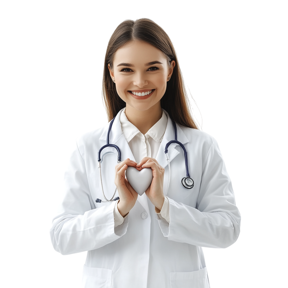 Smiling Young Female Doctor Making Heart Gesture with Hands png
