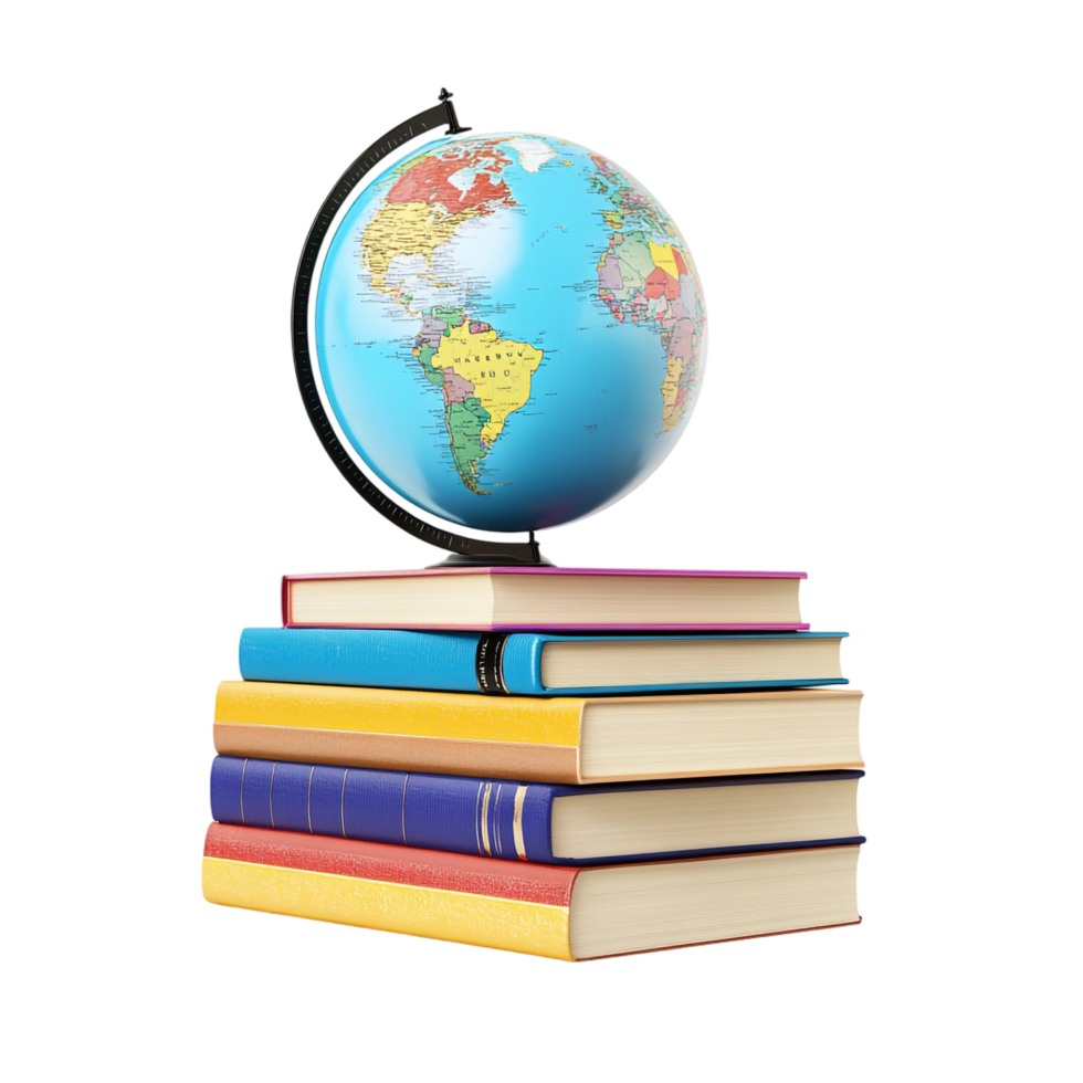 Stack of Books and a 3D Globe - Education 3D Rendering png