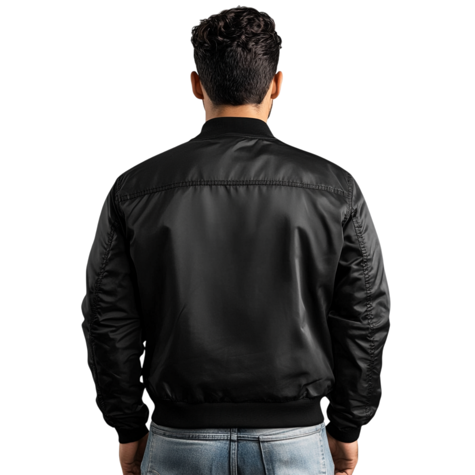 PNG Back View of Man in Black Jacket Against Transparent Background for Fashion Designs, Urban Themes, or Minimalist Illustrations