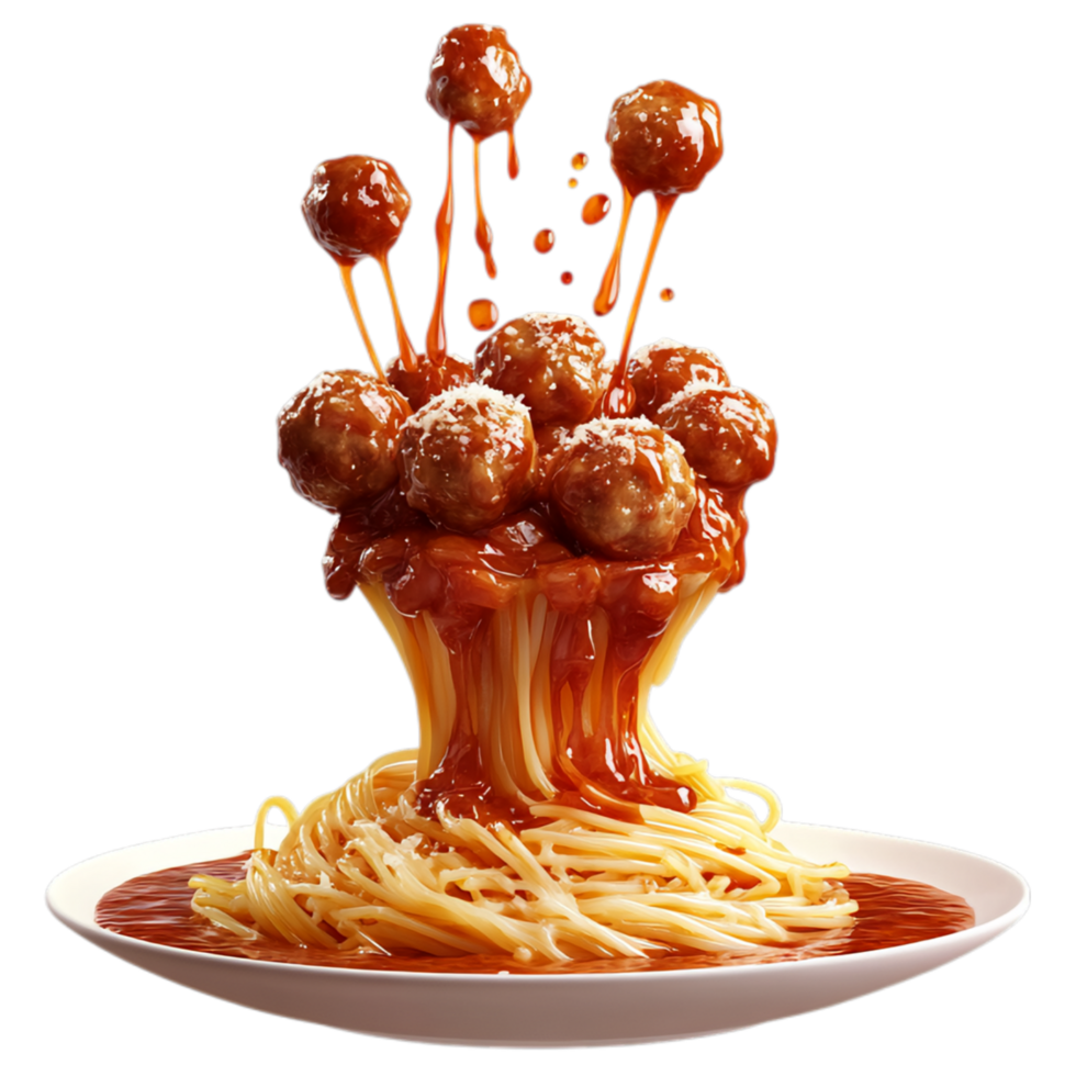 PNG Delicious Spaghetti and Meatballs, A Culinary Delight Against Transparent Background for Italian Cuisine Branding, Food Advertising, or Recipe Promotions