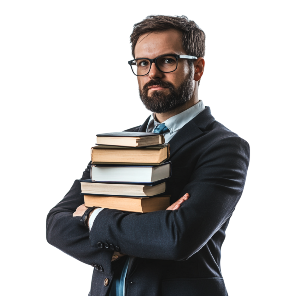School Teacher with Books for Lecture Isolated on White Background png