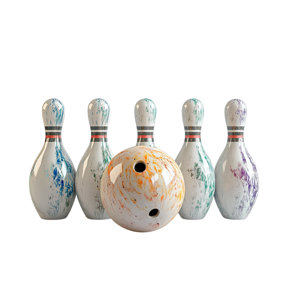 Bowling Ball and Pins - 3D Rendering Against White Background png