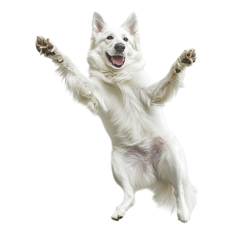 Rare White German Shepherd Dog Engaged in Play Against Transparent Background png