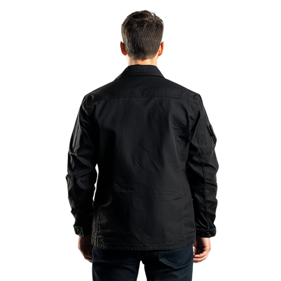 PNG Back View of Man in Black Jacket Against Transparent Background for Fashion Designs, Urban Themes, or Minimalist Illustrations
