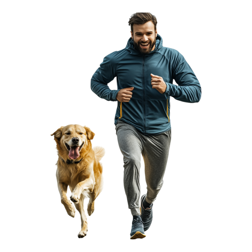 Man Running on the Road with His Dog Isolated Against a Transparent Background png