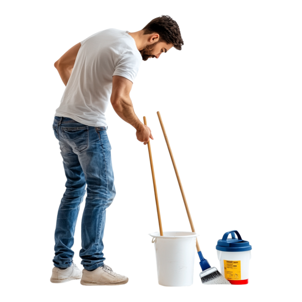 Man Tidying Up His Home Against a Transparent Background png