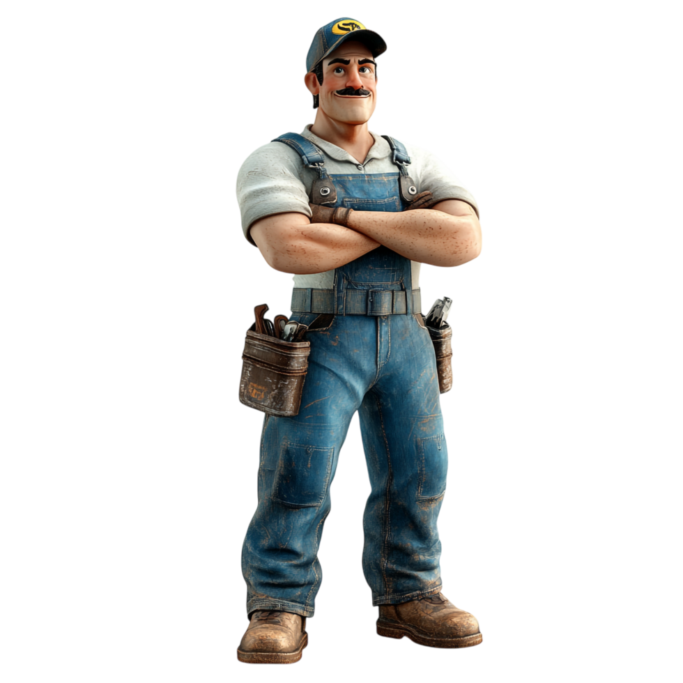 A mechanic in a 3D illustration, skillfully working with tools png