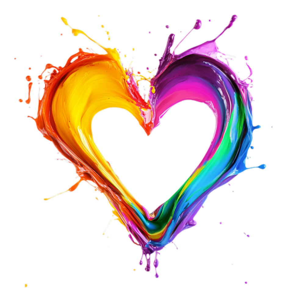 PNG Colorful Heart-Shaped Paint Splash Against Transparent Background for Artistic Creations, Romantic Projects, or Creative Branding