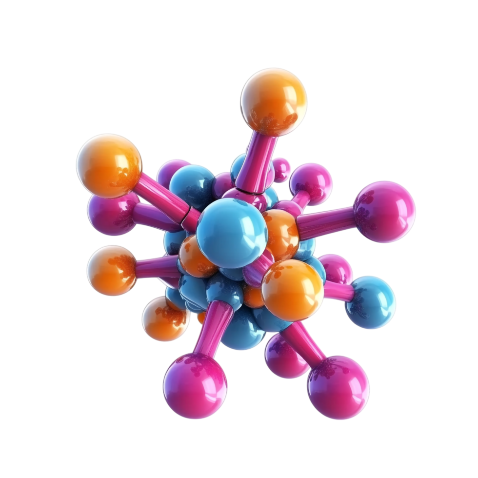 Organic molecule model 3D illustration isolated against a transparent background png