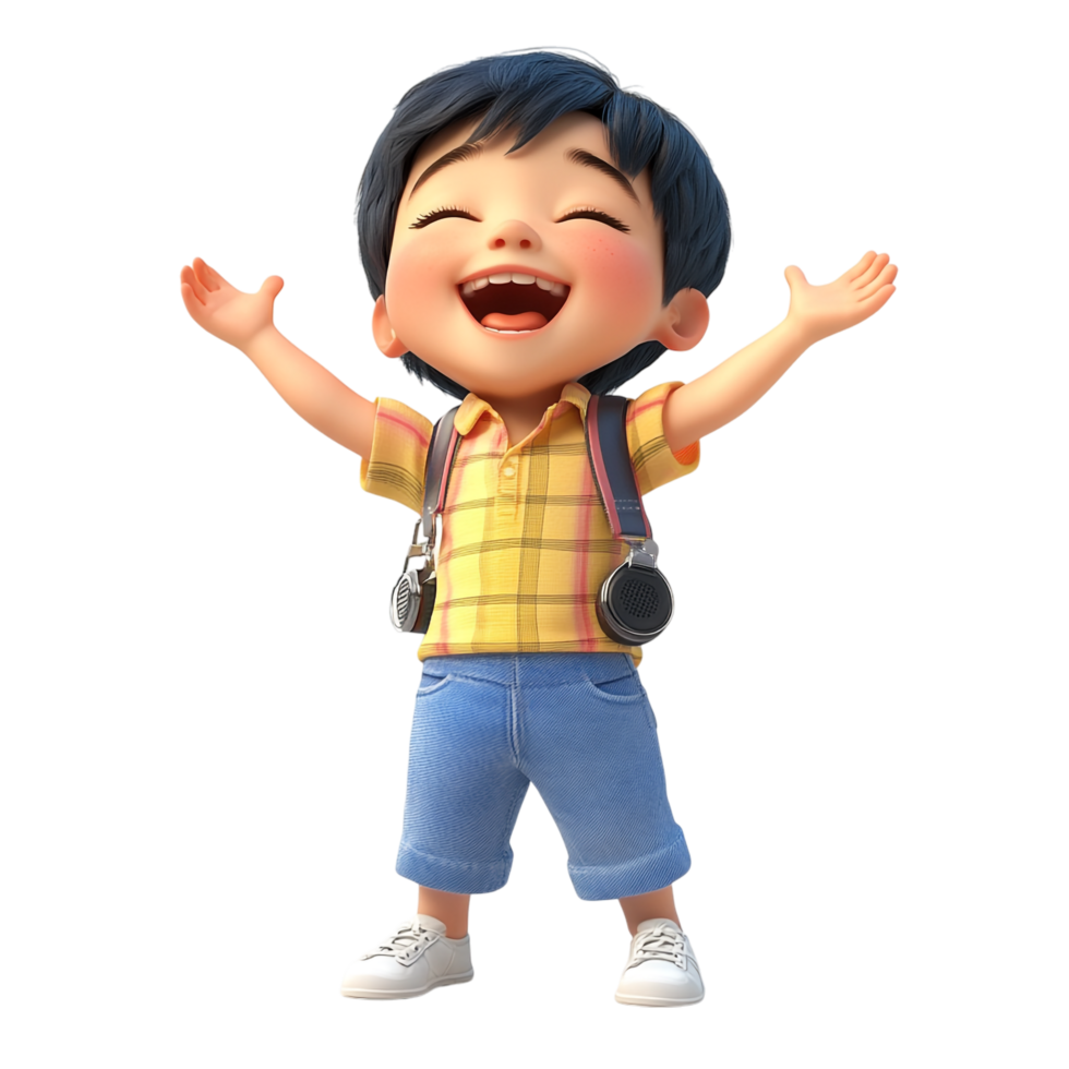 PNG Adorable 3D Render of a Happy Singing Boy Against Transparent Background for Entertainment Designs, Youthful Themes, or Cartoon Illustrations