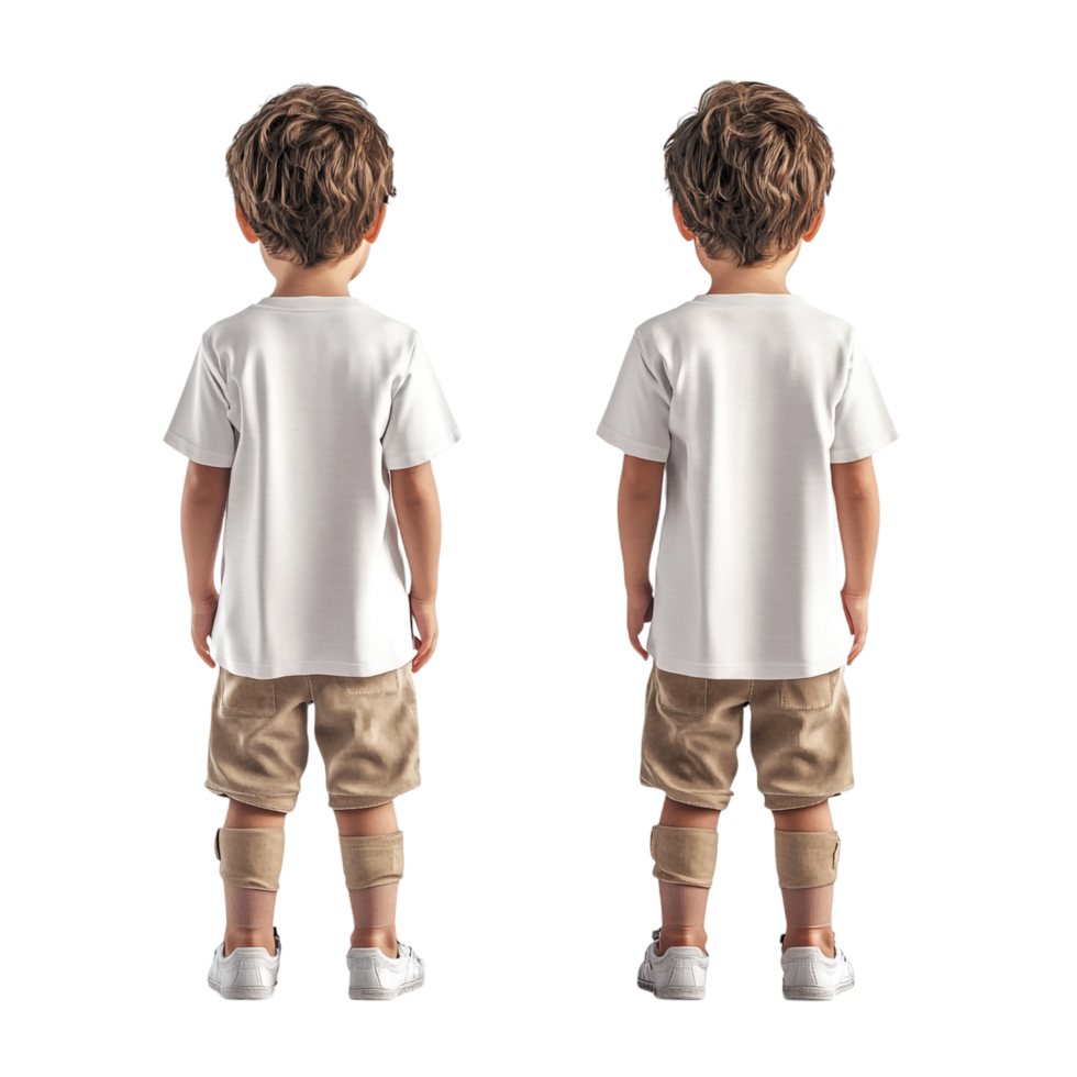 Front and Back Views of a Little Boy Wearing a White T-Shirt png