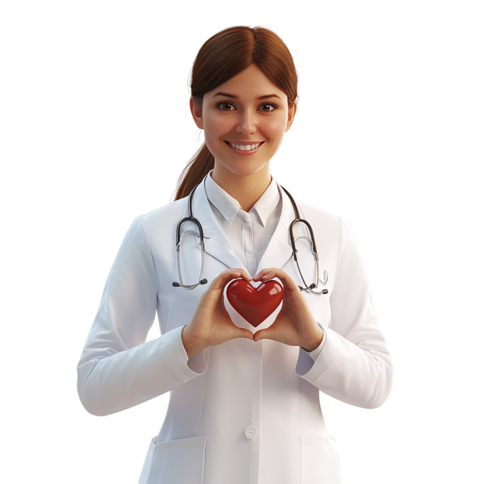 Smiling Young Female Doctor Making Heart Gesture with Hands png