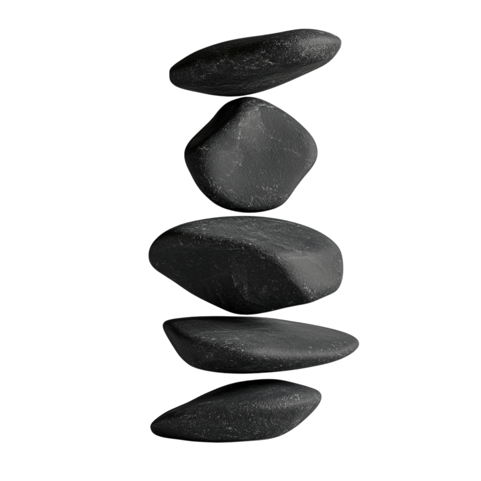 Balanced Black Stones 3D Rendering Against White Background png