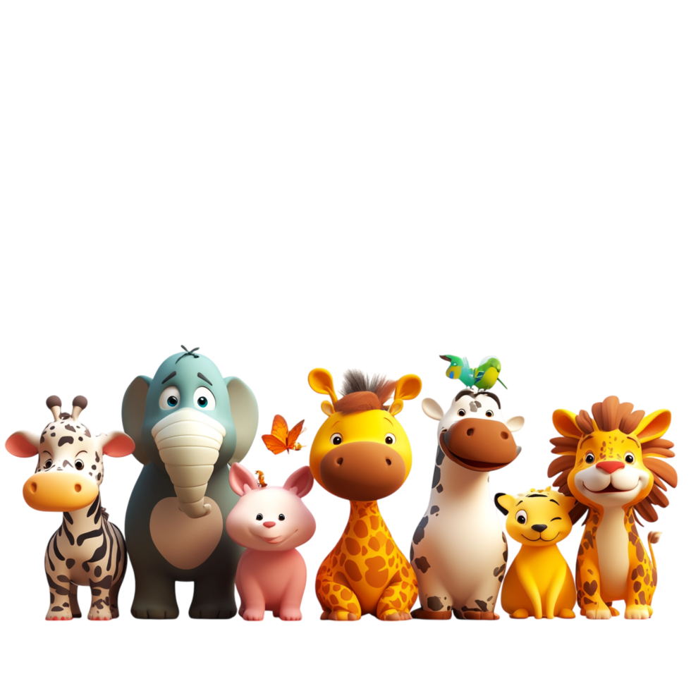 Border Template with Cute Animals - 3D Rendering Against White Background png