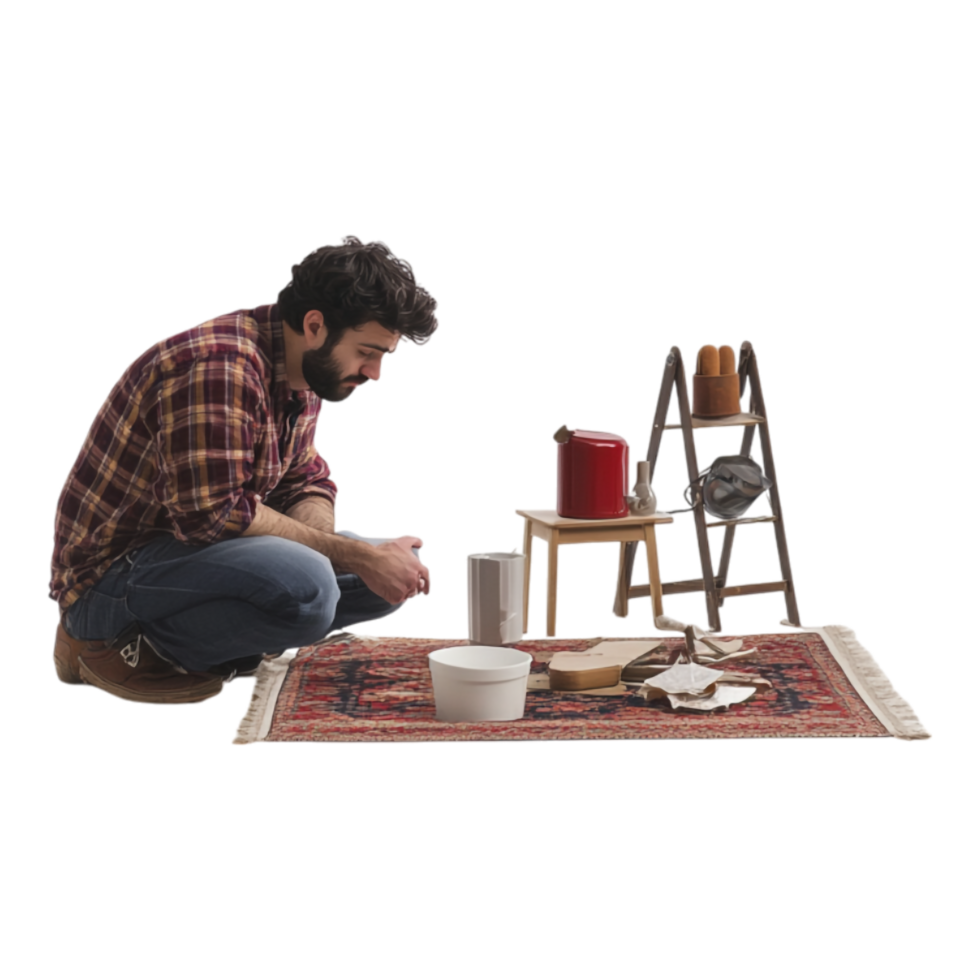 Man Tidying Up His Home Against a Transparent Background png