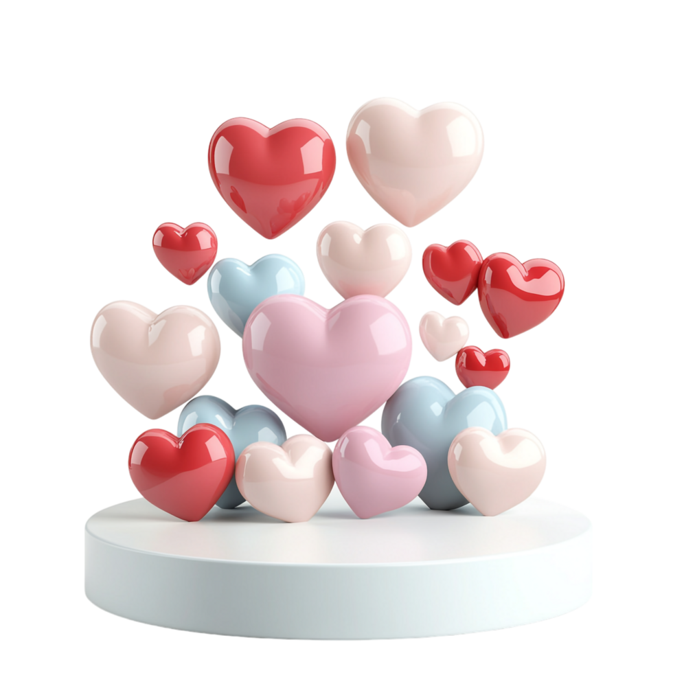 PNG Podium with Hearts Surrounding Against Transparent Background for Displaying Romantic Gifts, Valentine's Day Themes, or Elegant Decor