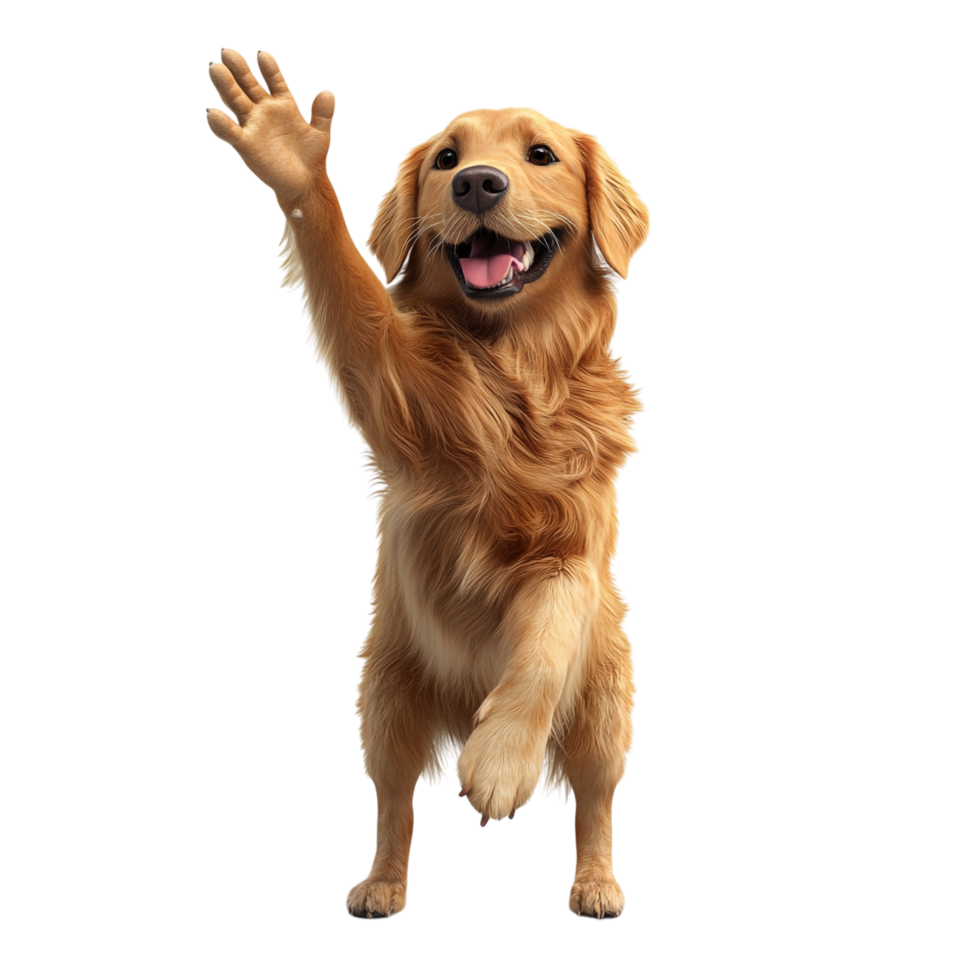 Playful High Five from a Happy and Cute Golden Retriever, Isolated on Transparent Background png