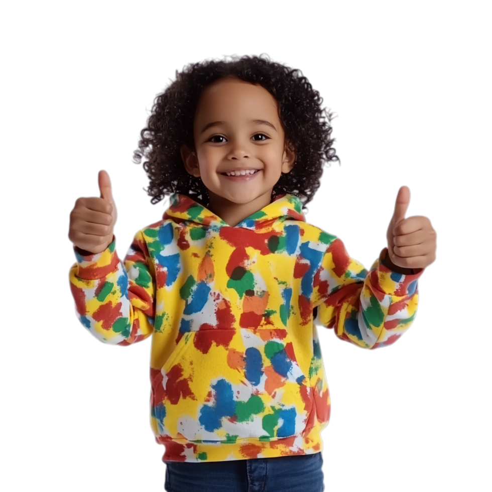 PNG Cheerful Child Showing Approval with Double Thumbs-Up Against Transparent Background for Positive Messaging or Child-Focused Branding